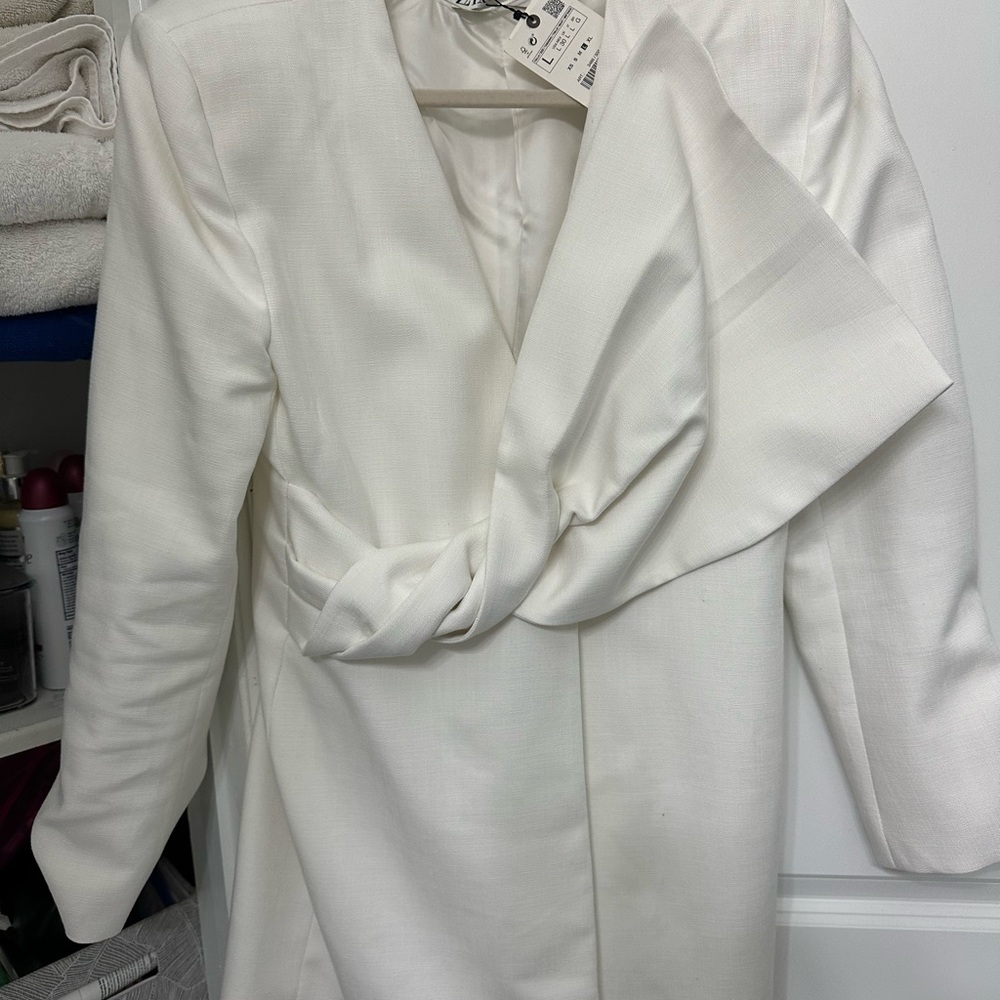 Zara Elevated White Dress with Draped Detail